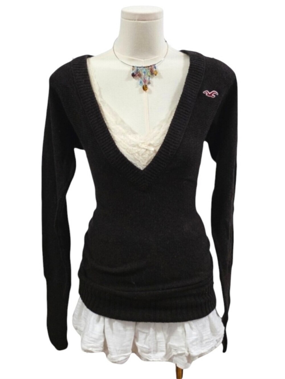 Hollister vintage super dark brown deep vneck sweater
